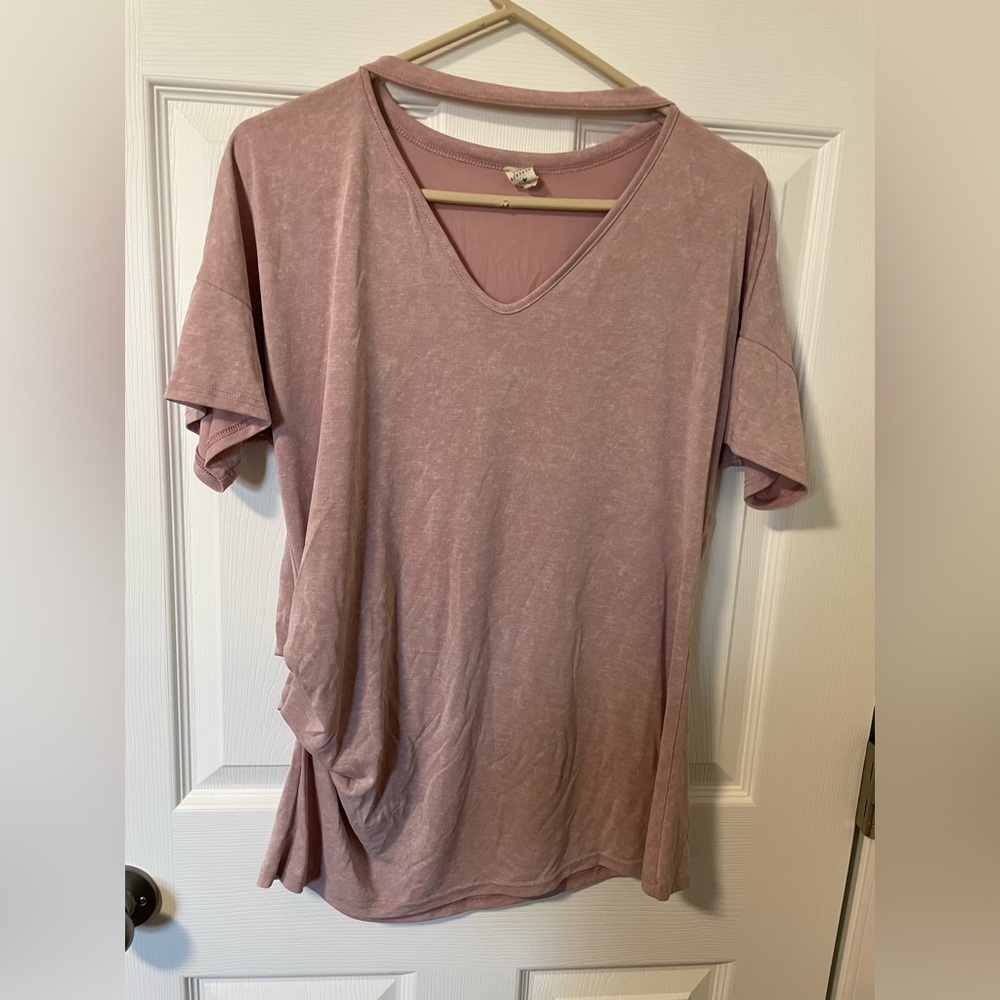 Lazy Sundays top womens large pink short sleeve gathered‎ on side bridesmaid